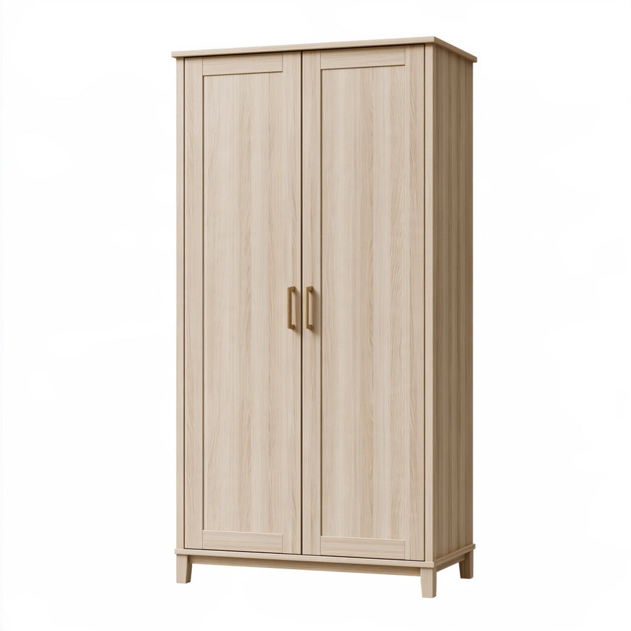 Armoire de rangement 100 x 50 x 180 cm finition bois clair à 2 portes style scandinave