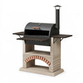 Barbecue de jardin 150 cm en acier noir et pierre avec hotte et cheminée