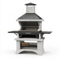 Barbecue de jardin 145 x 70 x 235 cm en béton gris et acier noir avec cheminée