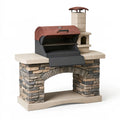 Barbecue de jardin 140 x 70 x 180 cm en pierre et acier beige brun avec cheminée