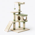 Arbre à chat 60 x 50 x 135 cm en bois beige et vert avec griffoirs et niche