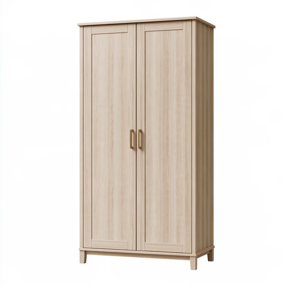 Armoire de rangement 100 x 50 x 180 cm finition bois clair à 2 portes style scandinave