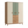 Armoire 160 x 55 x 190 cm en panneaux de bois beige vert sauge avec 4 portes et 3 tiroirs style scandinave