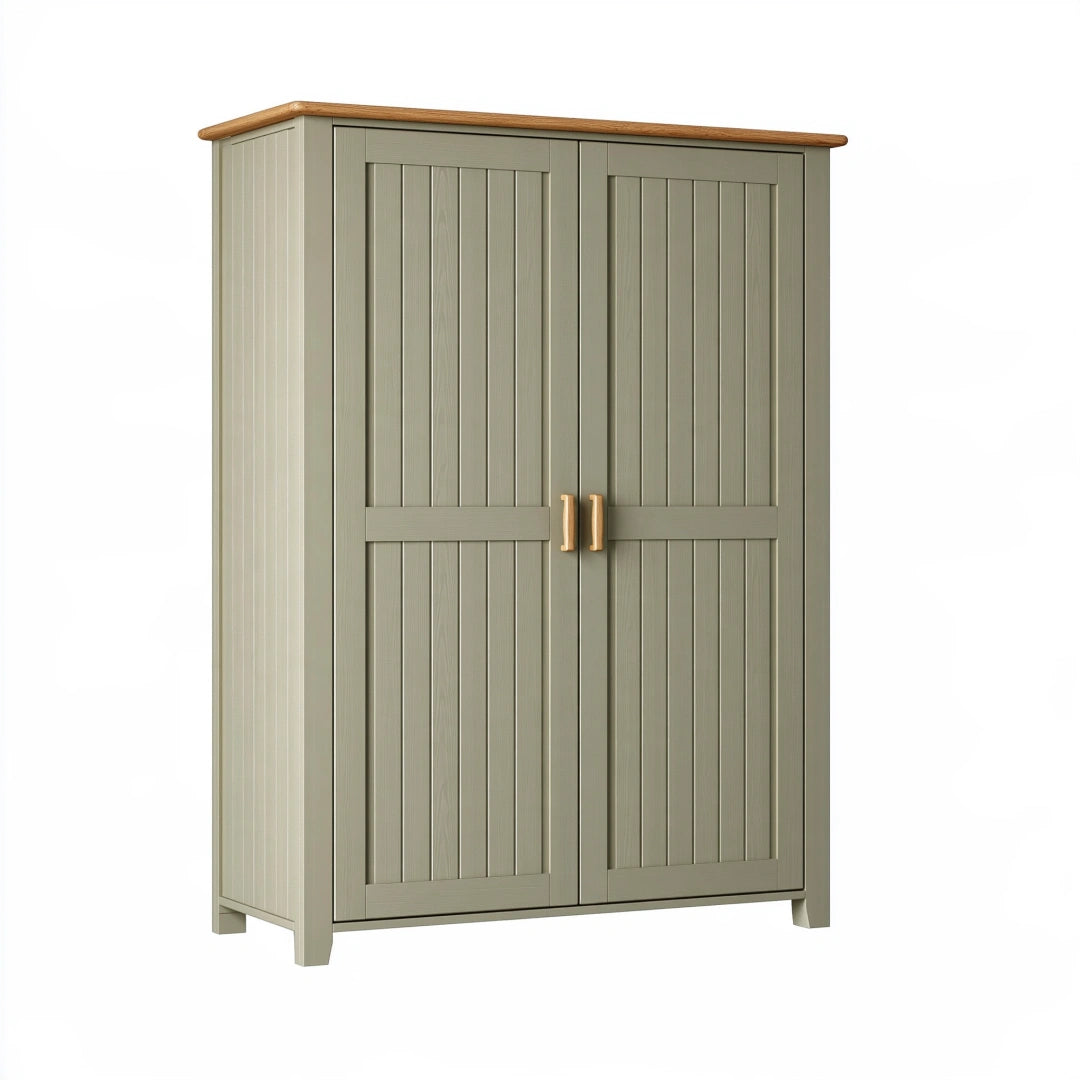 Armoire 100 x 50 x 180 cm en bois vert sauge à 2 portes style campagne