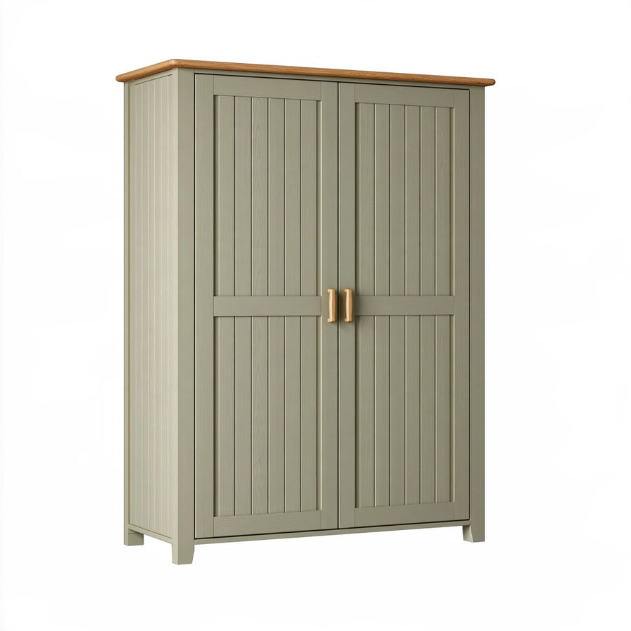 Armoire 100 x 50 x 180 cm en bois vert sauge à 2 portes style campagne