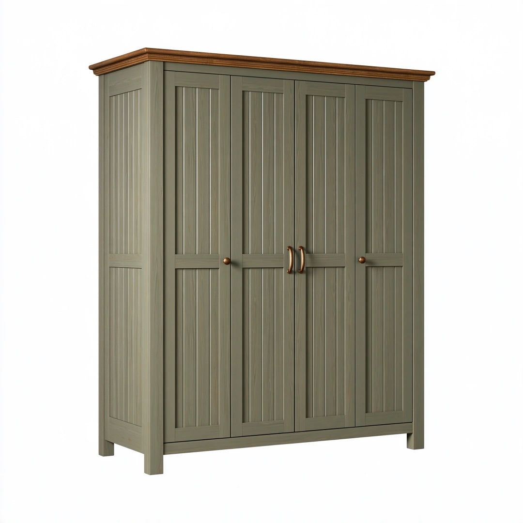 Armoire 180 x 60 x 200 cm en bois vert kaki à 4 portes style campagne