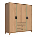 Armoire 180 x 55 x 200 cm en panneaux de bois brun/vert avec 4 portes et 3 tiroirs style contemporain