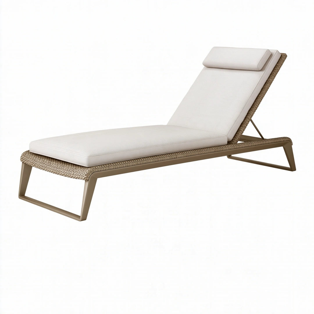 Bain de soleil 200 x 70 cm en fibres tressées beige avec dossier réglable pour extérieur