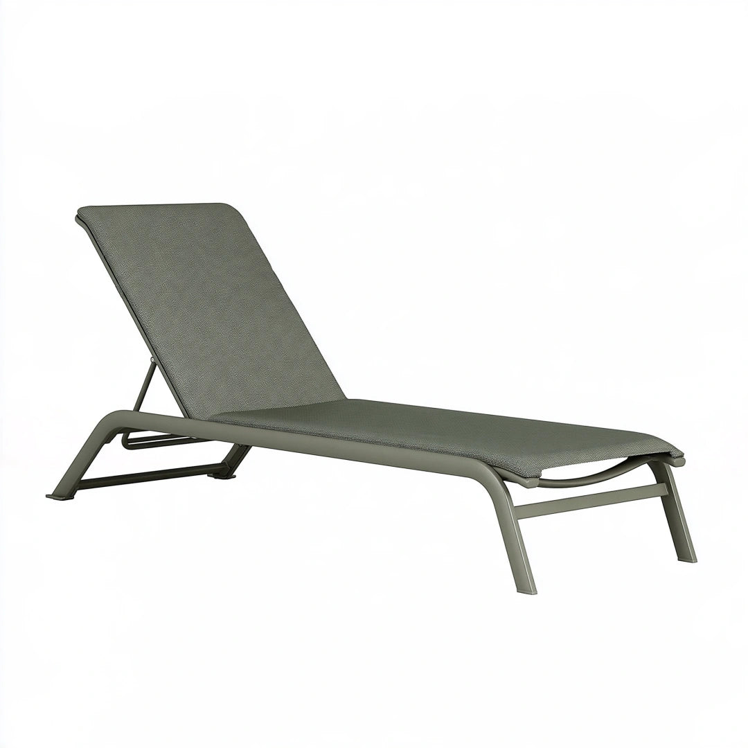 Chaise longue 190 x 65 x 85 cm en aluminium et textile gris kaki pour extérieur à dossier inclinable