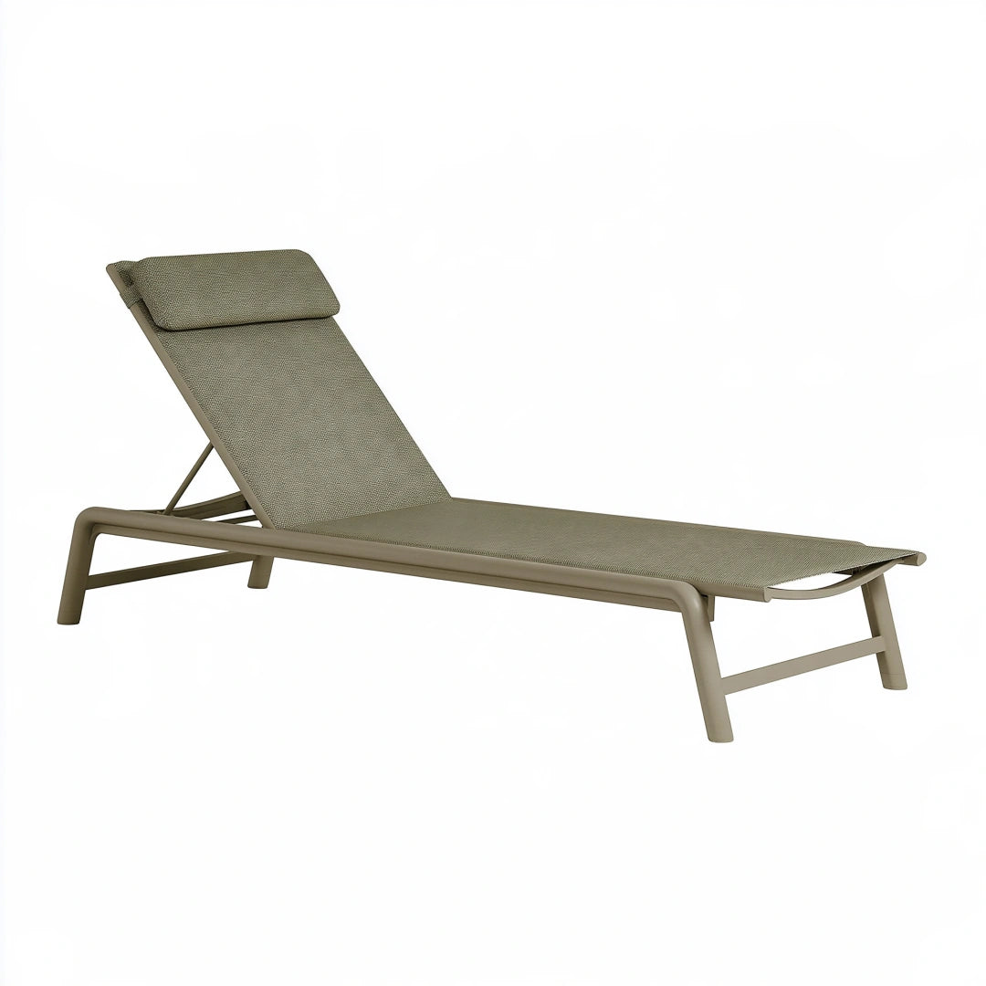 Chaise longue 198 x 70 x 95 cm en aluminium et textile taupe inclinable pour extérieur