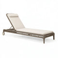 Chaise longue de jardin 200 x 70 cm en résine tressée beige avec dossier réglable et roulettes