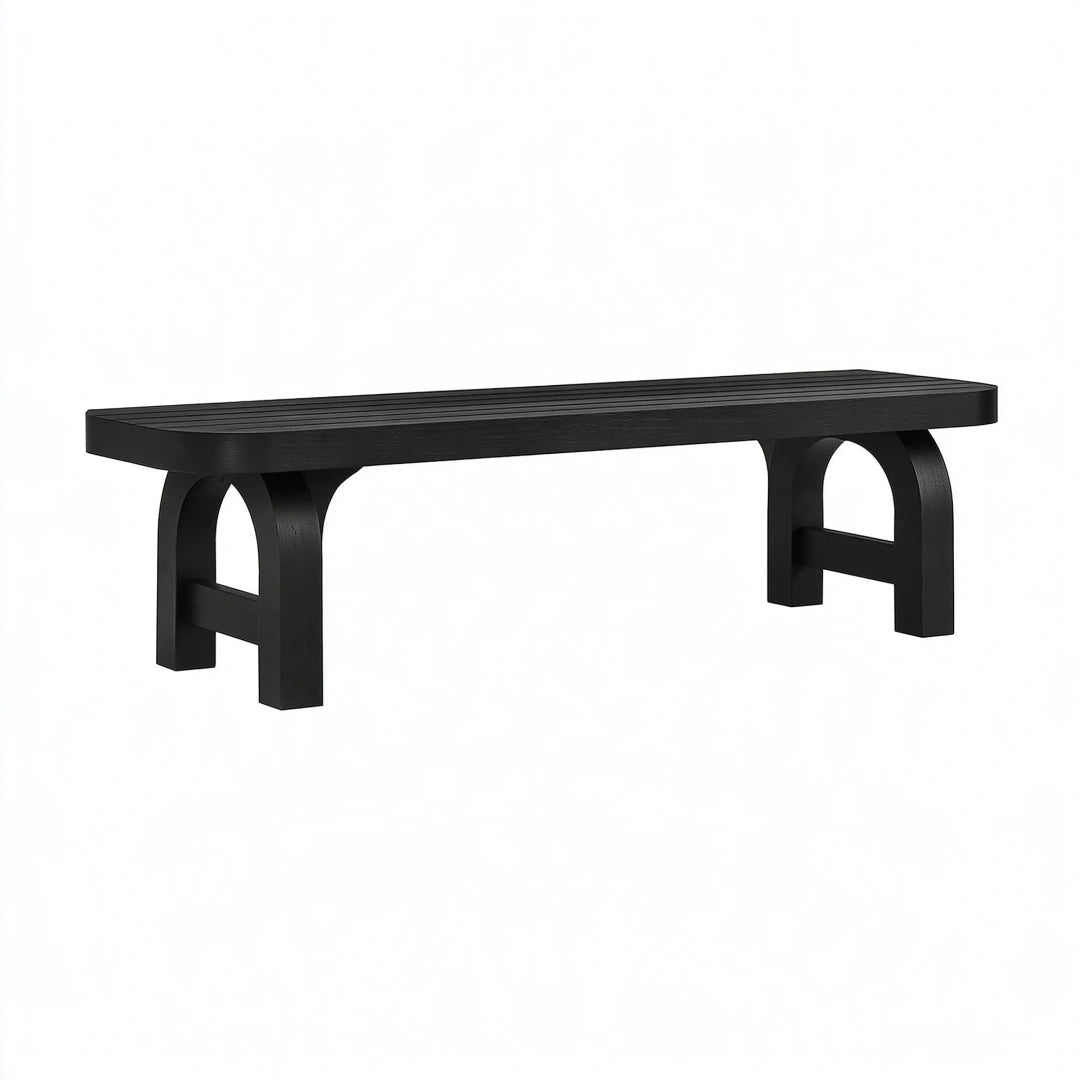 Banc 120 x 35 x 45 cm en bois noir à lattes style contemporain