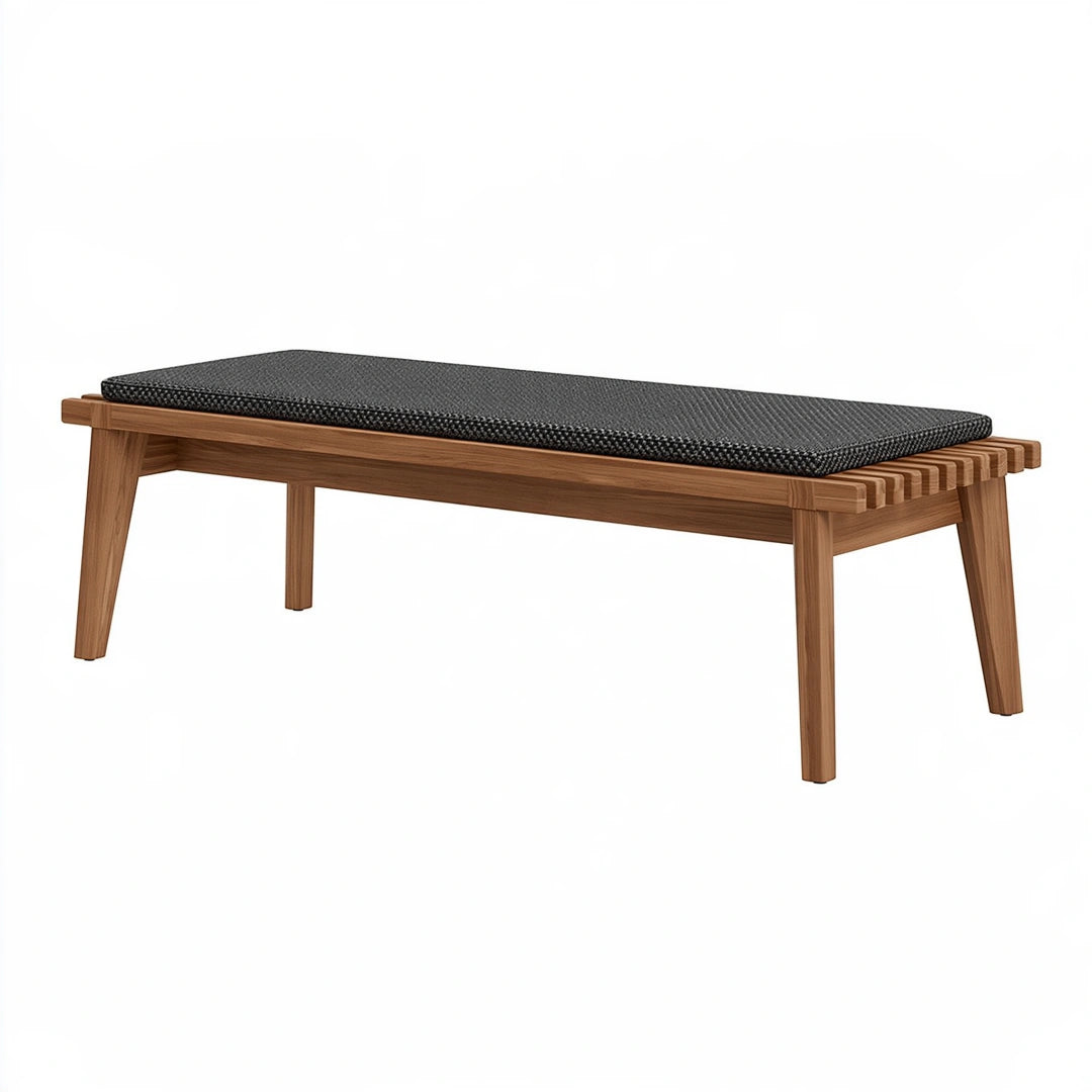 Banc 180 x 45 cm en bois brun avec coussin gris style contemporain