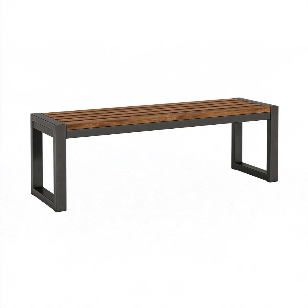 Banc de jardin 150 x 35 x 45 cm en bois et acier noir style industriel