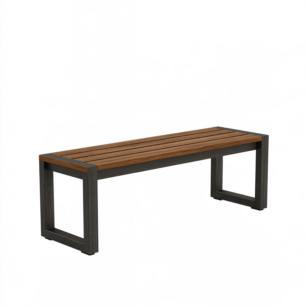 Banc de jardin 120 x 40 x 45 cm en bois marron et métal noir - style contemporain