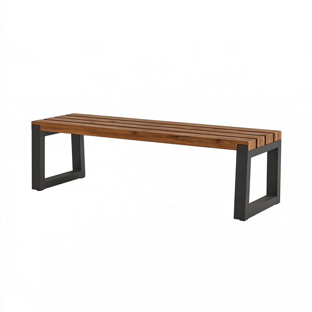 Banc de jardin 150 x 35 x 45 cm en bois brun et acier noir style industriel