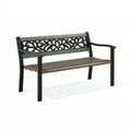 Banc de jardin 122 x 62 x 90 cm en métal noir et vert foncé - Assise à lattes style classique