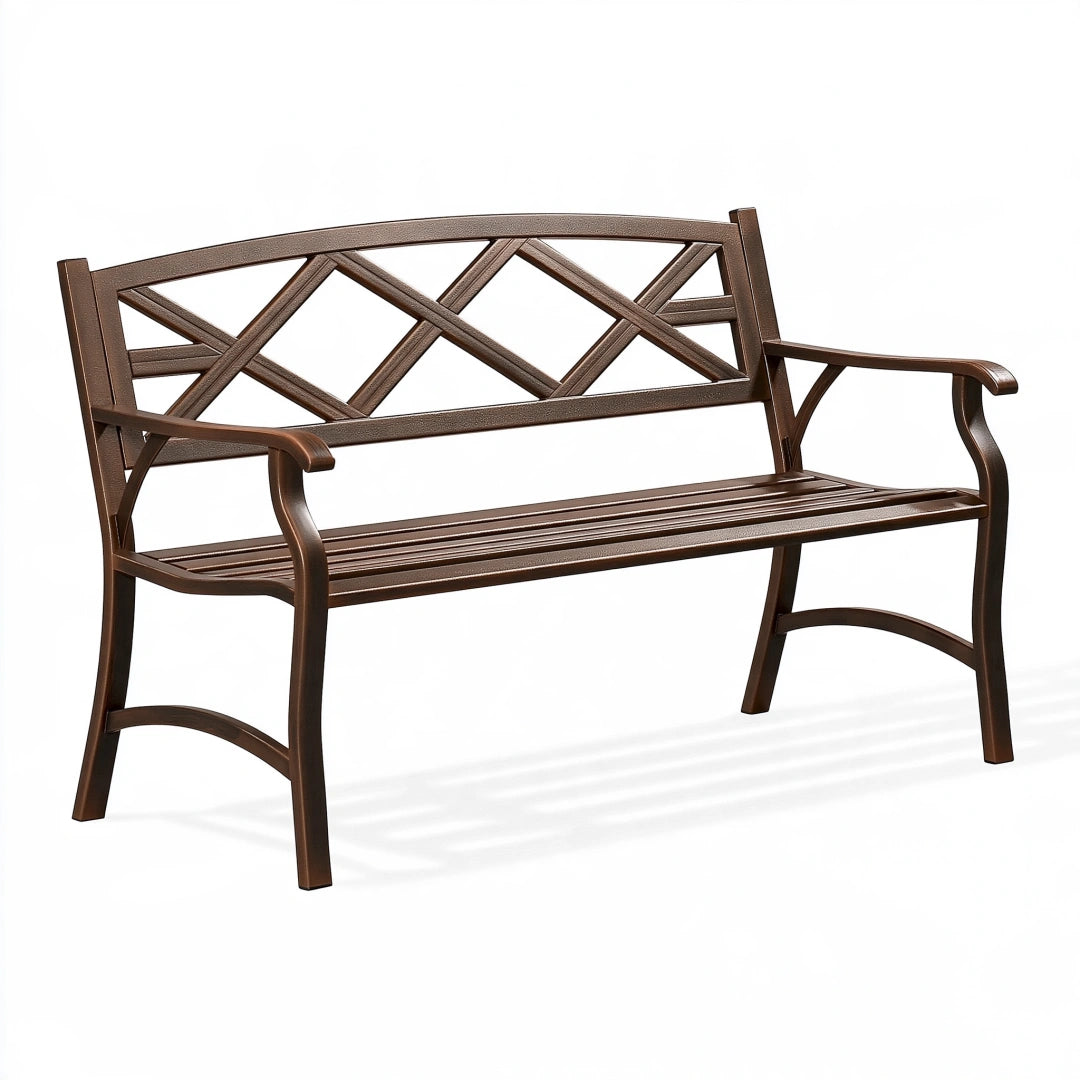 Banc de jardin 122 x 61 x 90 cm en métal marron style classique