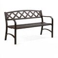 Banc de jardin 122 cm en métal brun foncé à dossier entrecroisé