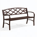 Banc de jardin 122 cm en acier brun à dossier treillis classique
